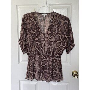 Women’s Sheer Top, Brown Animal Print, Medium, Maria Gabrielle